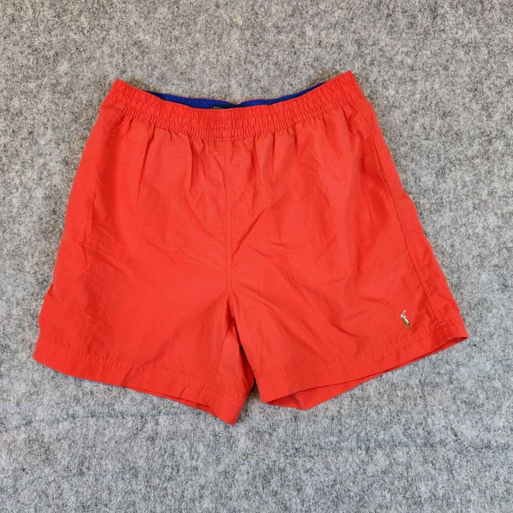 VTG Polo Ralph Lauren Shorts Swim Trunks Men L Red Pocket Flesh Pony Pocket READ